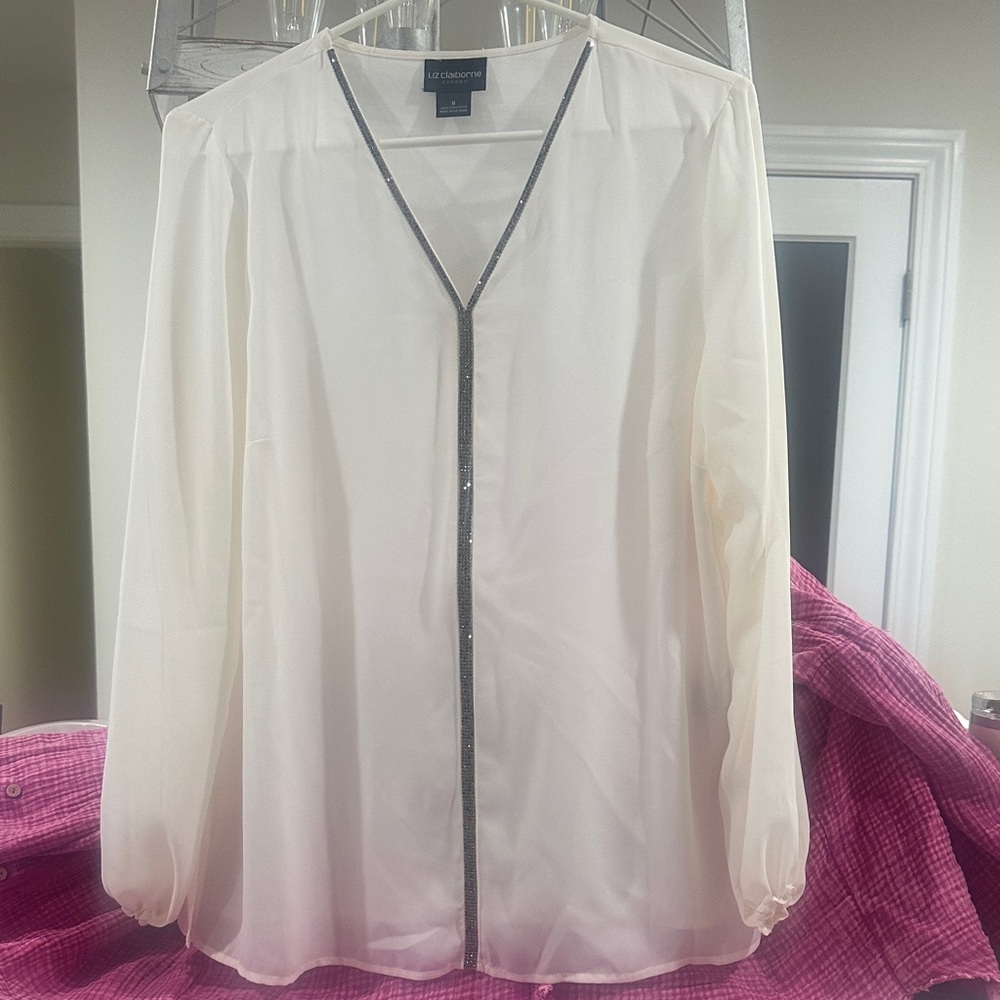 Liz Claiborne Cream Blouse with Black Accents